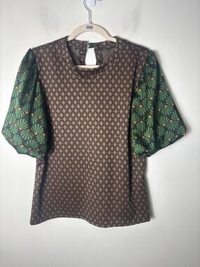 IVU Jane Green Black Mixed Media Puff Sleeve Top Sz M